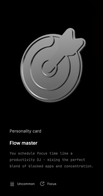 Adam Levoy's Raycast Wrapped 2025 personality card showing Flow Master badge with description about productivity patterns